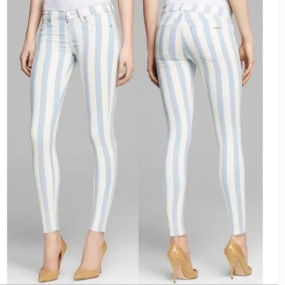 Hudson VTG Krista Super Skinny Blue White Striped Denim Jeans Vintage Womens  24